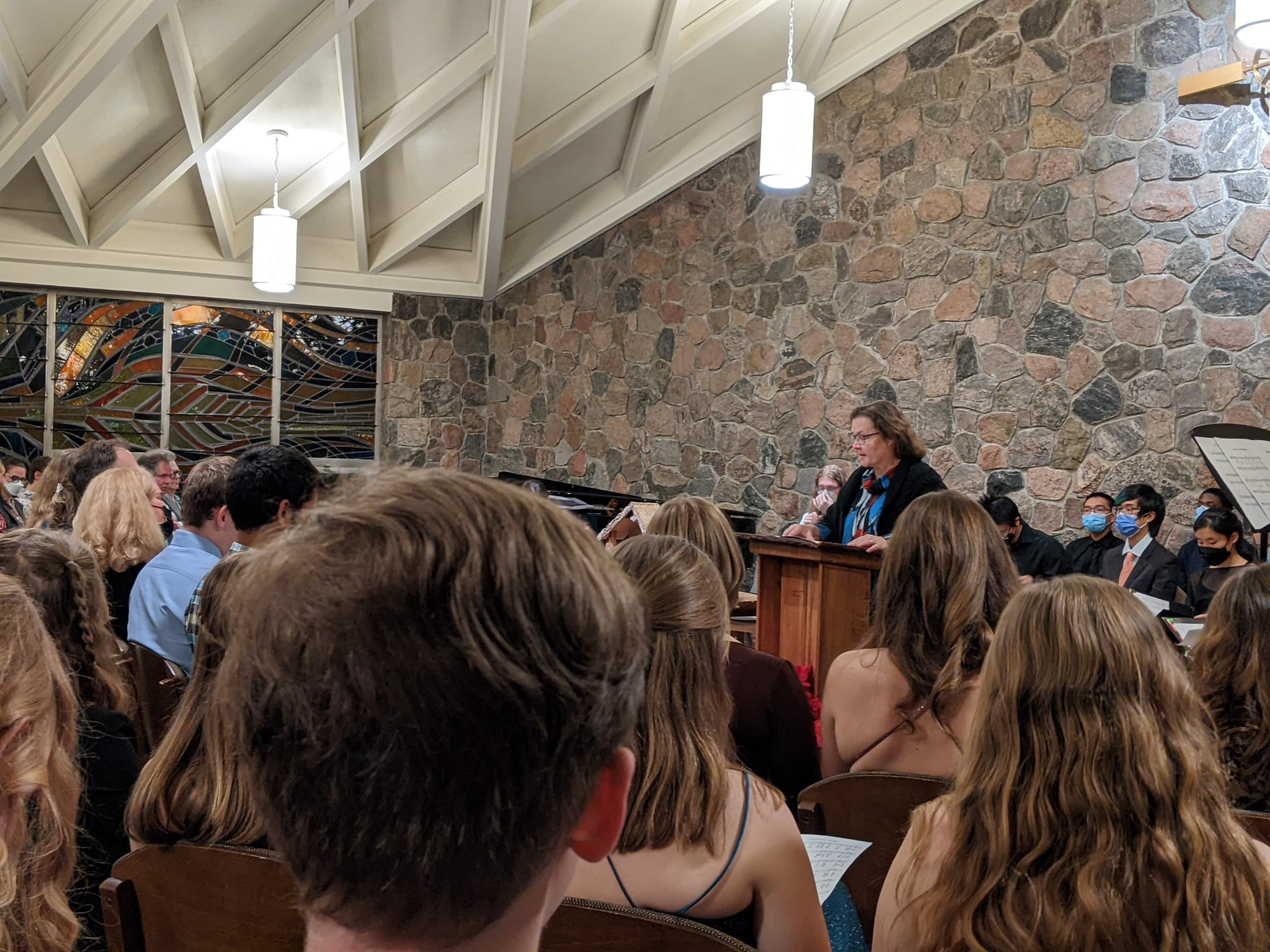 Anglica speaking in Chapel service