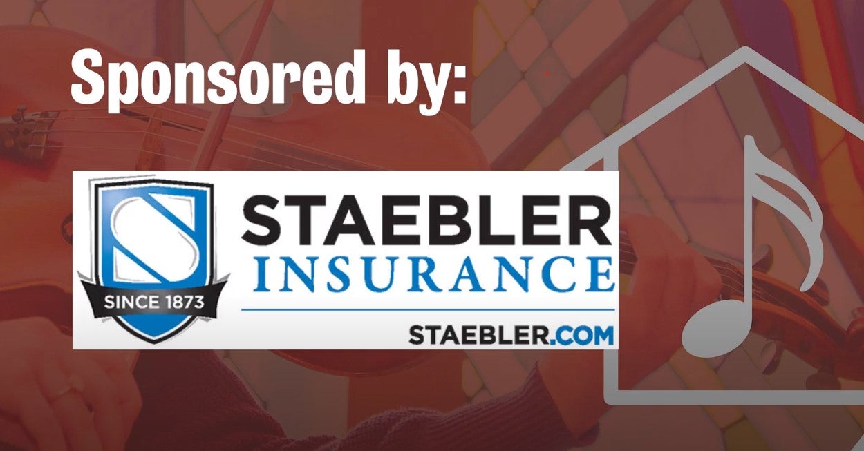Stabler Insurance text over red background with white music note