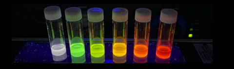 quantum dots in vials with colours ranging from green to red