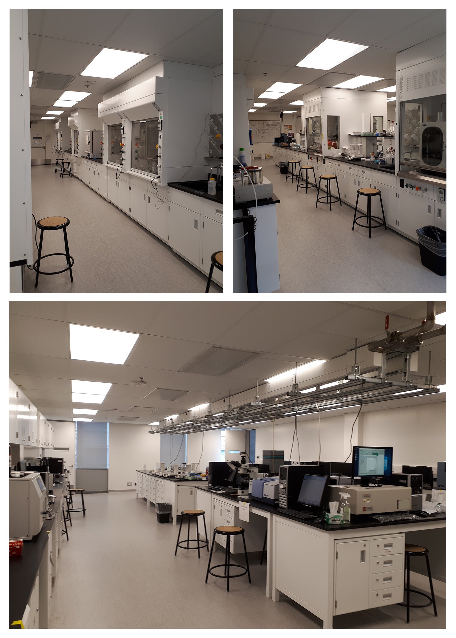 The Nanotechnology lab facilities, fume hoods and analytical instruments.