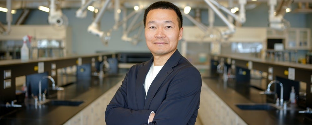 a man in a blue jacket