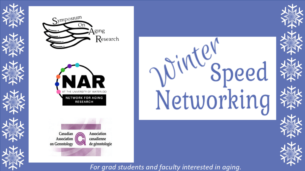 SoAR, NAR and CAG logos with Winter Speed Networking written beside and snowflakes as a border