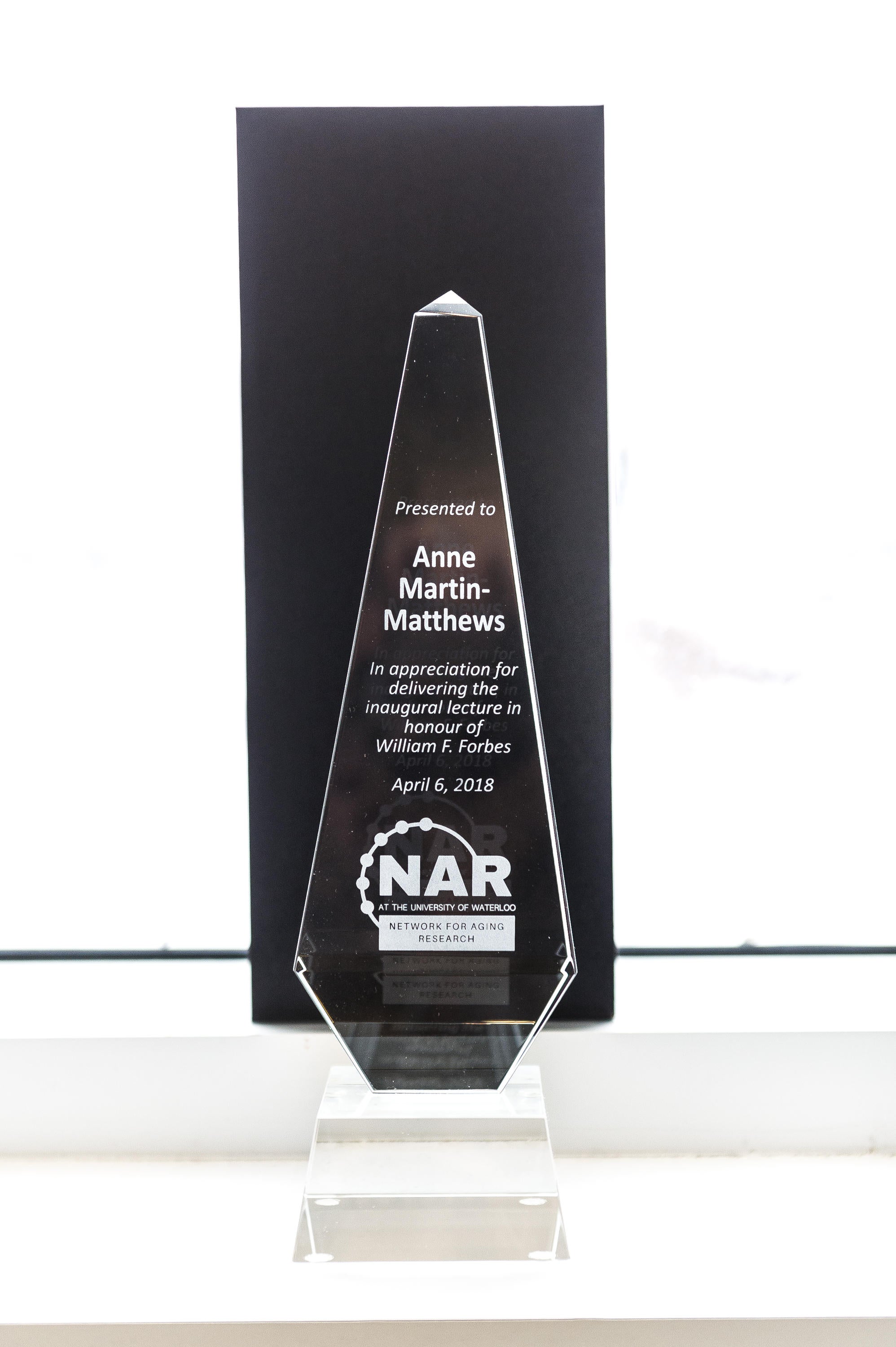 Picture of award presented to Dr. Anne Martin-Matthews