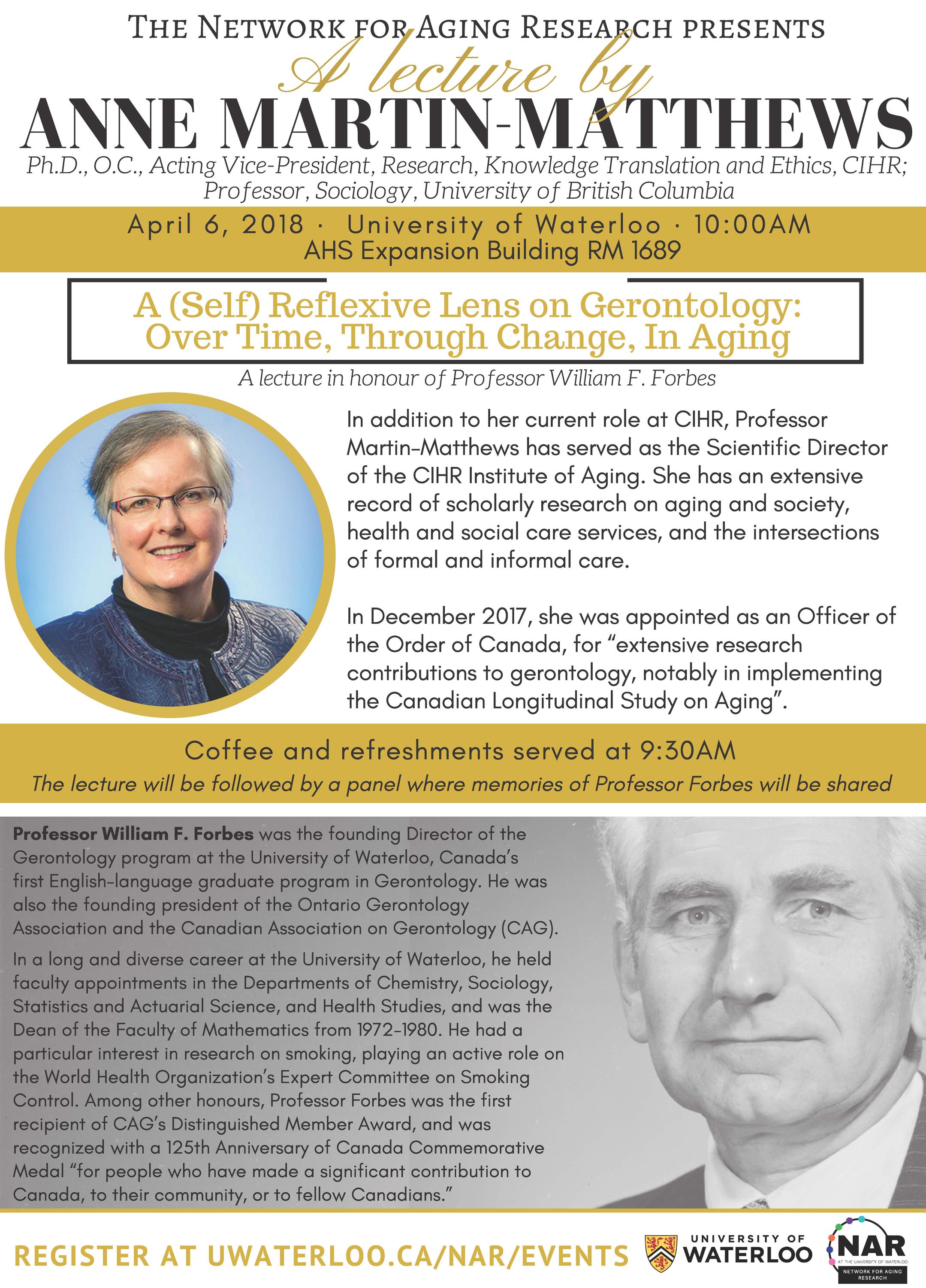 Information poster for the Dr. Anne Martin-Matthews lecture