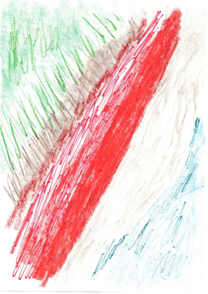 An artwork created by JE - this artwork depicts a serene beach with a distinct red area running along the sand.