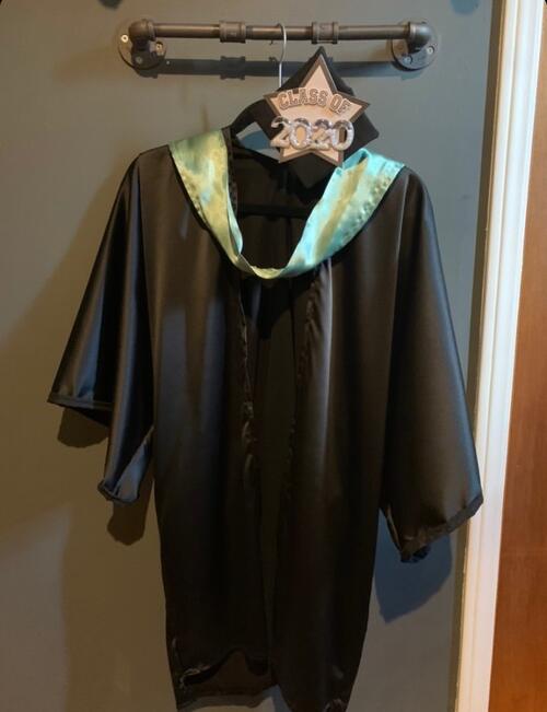 hand-sewn graduation gown and cap