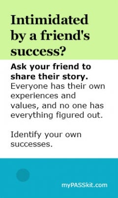 Sample card recommending students share their success stories rather than be intimidated by other people's success
