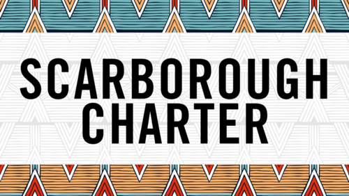 blue and gold illustration reads Scarborough Charter