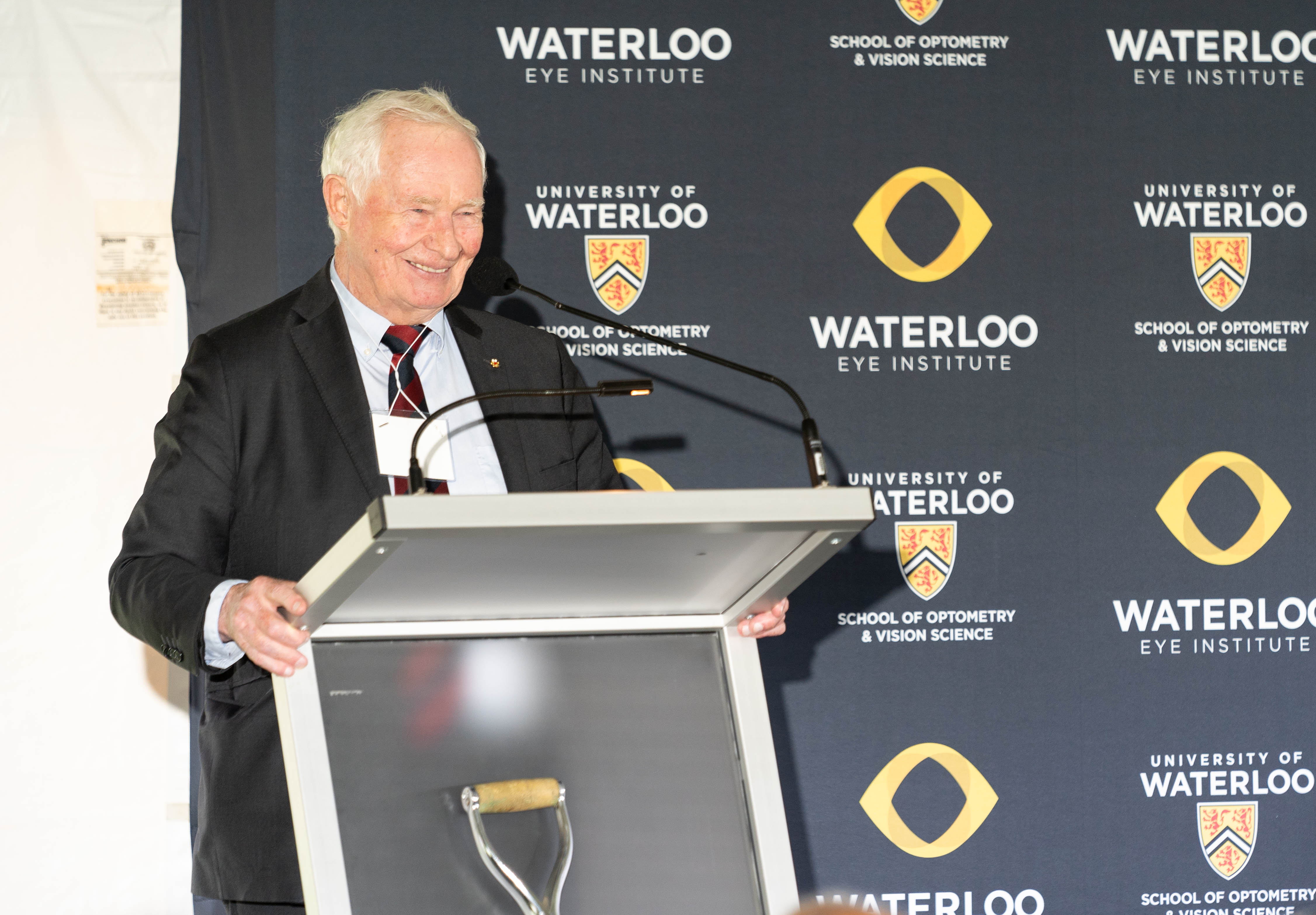 The Right Honourable David Johnston addressing the audience attending the groundbreaking Waterloo Eye Institute ceremony