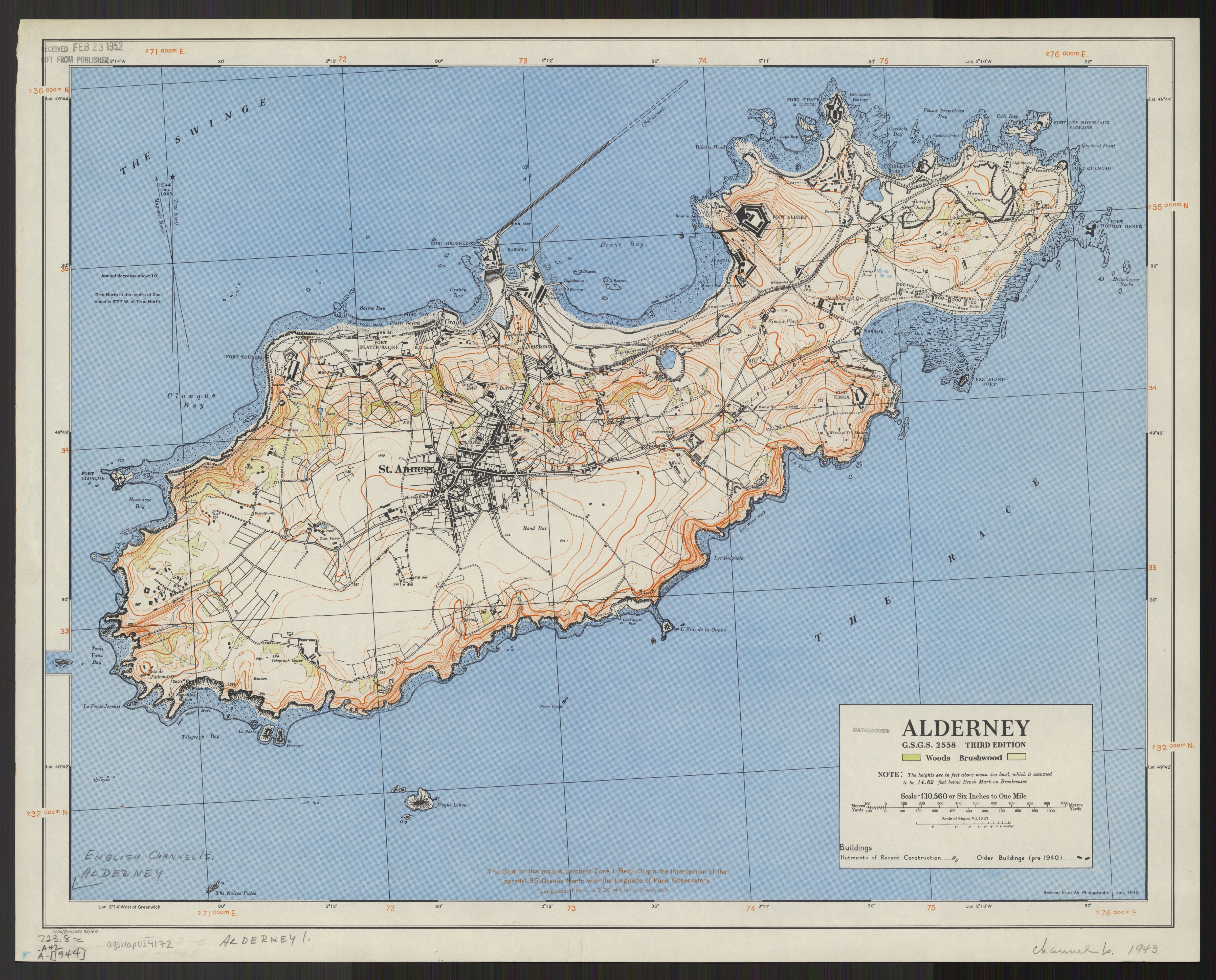 Old drawing of the map of Alderney