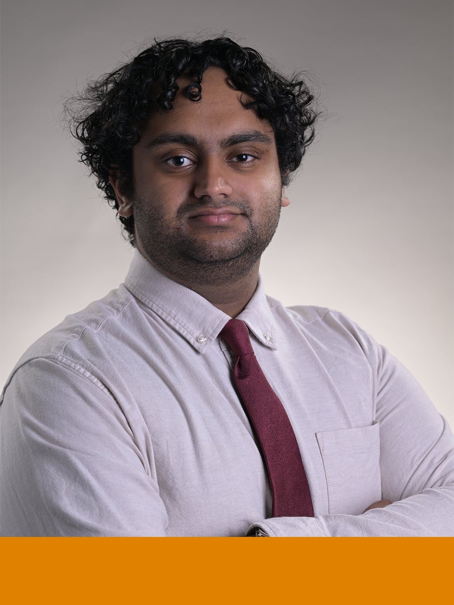 Tanraj Dulai with bottom border featuring Faculty of Arts orange