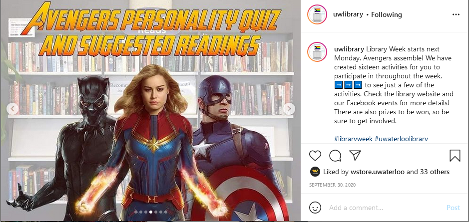 Marvel superheroes Instagram post