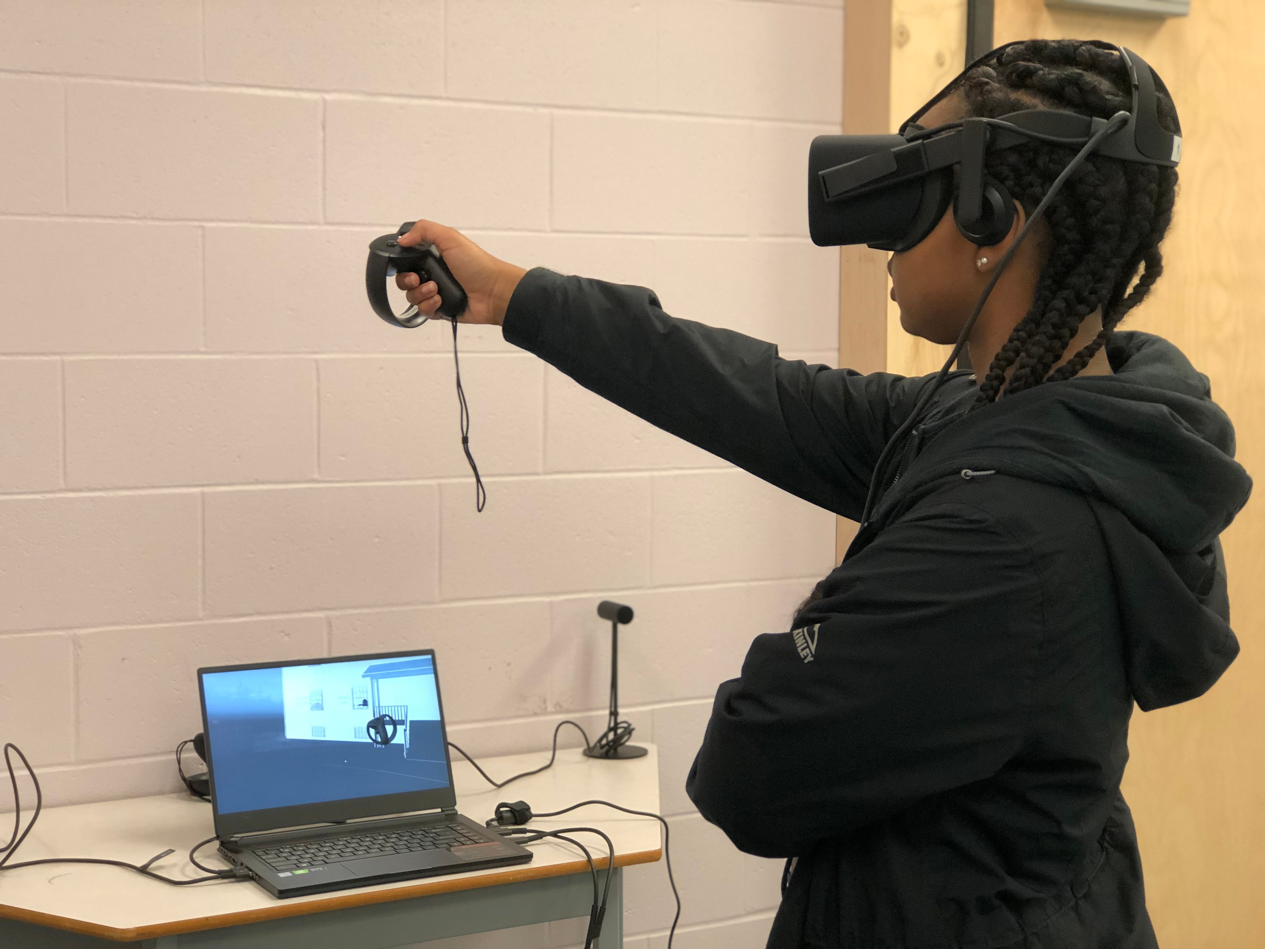 Girl using VR equipment