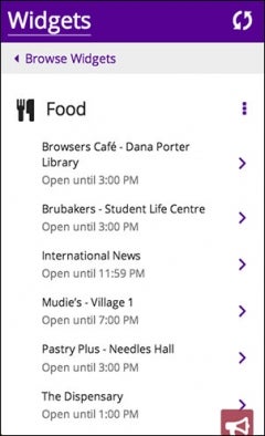 Example of food services locations and hours