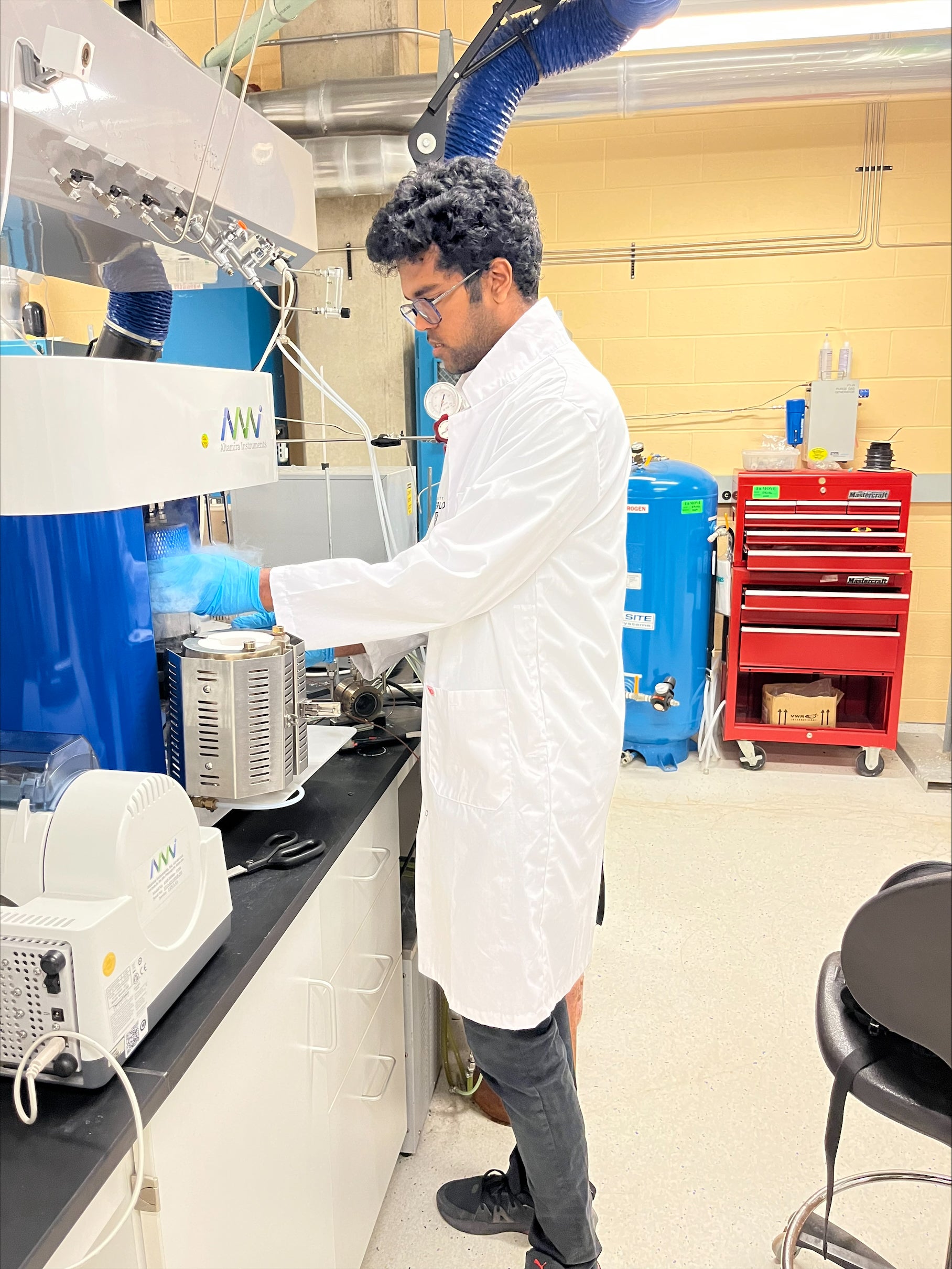 Researcher using liquid nitrogen