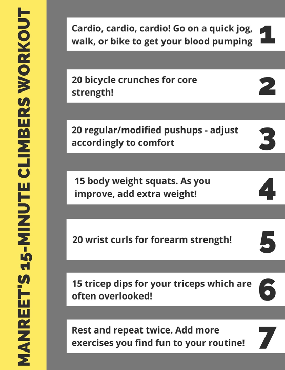 Infographic on Manreet's fifteen minute workout