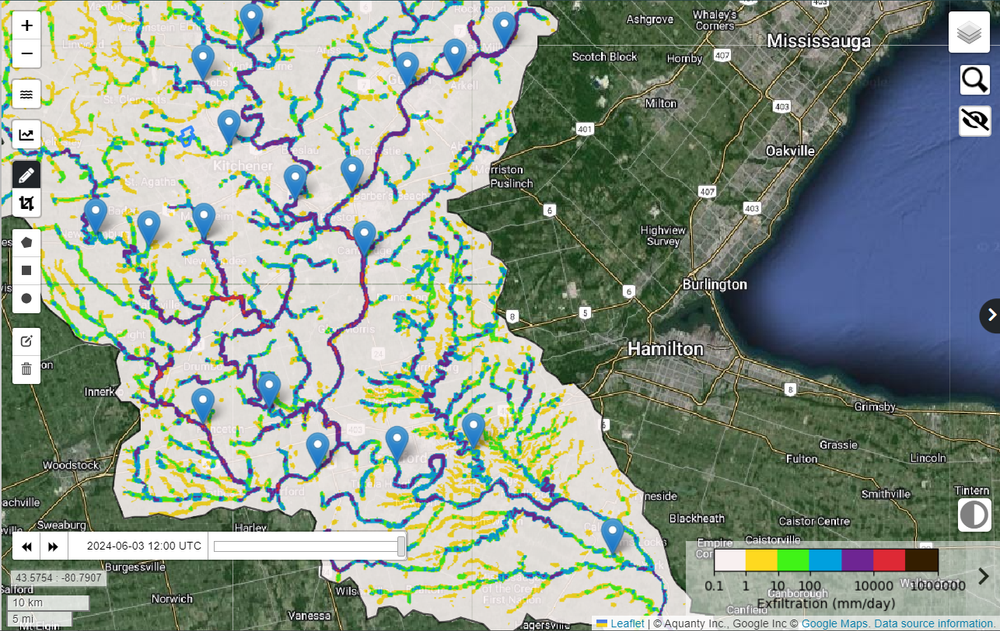 Screenshot of HydroGeoSphere software modelling the exfiltration system in the Ontario region