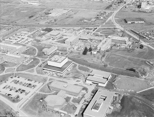 Areial view of campus, circa 1966