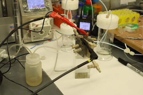 The laboratory setup for Yimin Wu's process that converts carbon dioxide into clean fuels
