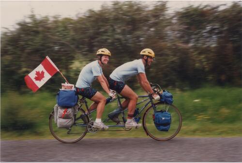 Murray and Aileen travel on a tandem bicycle in New Zealand
