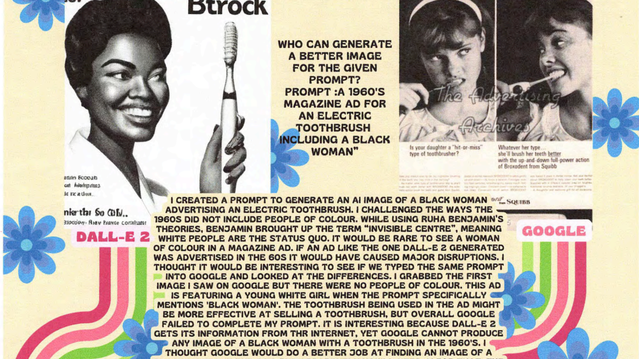 Page of mega-zine of Black woman holding electric toothbrush
