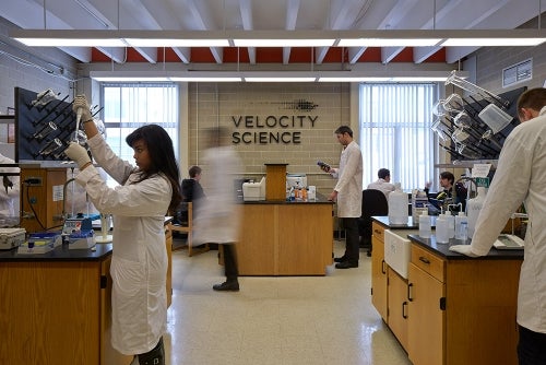 Students conducting experiments in the Velocity Science Lab