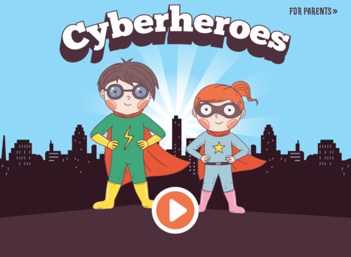 A still image from Cyberheroes featuring two young cartoon children dressed as superheros