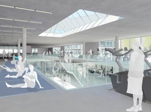 Design rendering of two-story, PAC fitness centre.