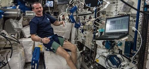 Astronaut Chris Hadfield performing the BP Reg experiment.