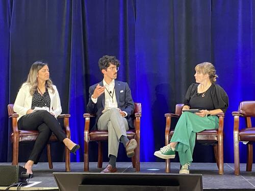 Gutierrez speaking at a conference on methane emissions. 