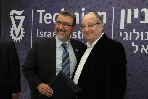 Feridun Hamdullahpur and Peretz Lavie at the signing of a new research partnership today in Haifa, Israel.