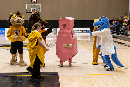 UWaterloo mascots on the court