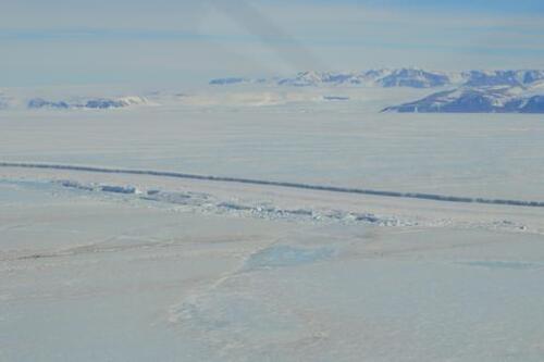 Nansen Ice Shelf fracture six months prior to breaking off in 2016.