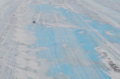 Refrozen surface water on Nansen Ice Shelf.