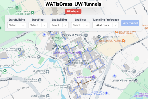 Map of campus with tunnels marked