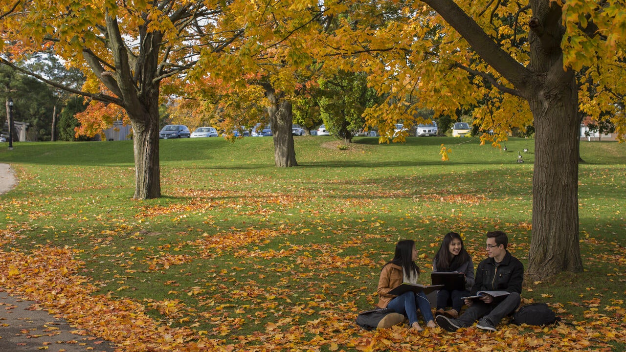 Waterloo students on campus during the fall term