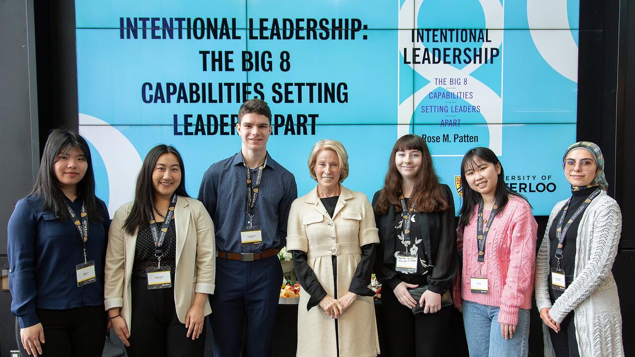 Rose M. Patten (centre) with Waterloo students at the Intentional Leadership event.