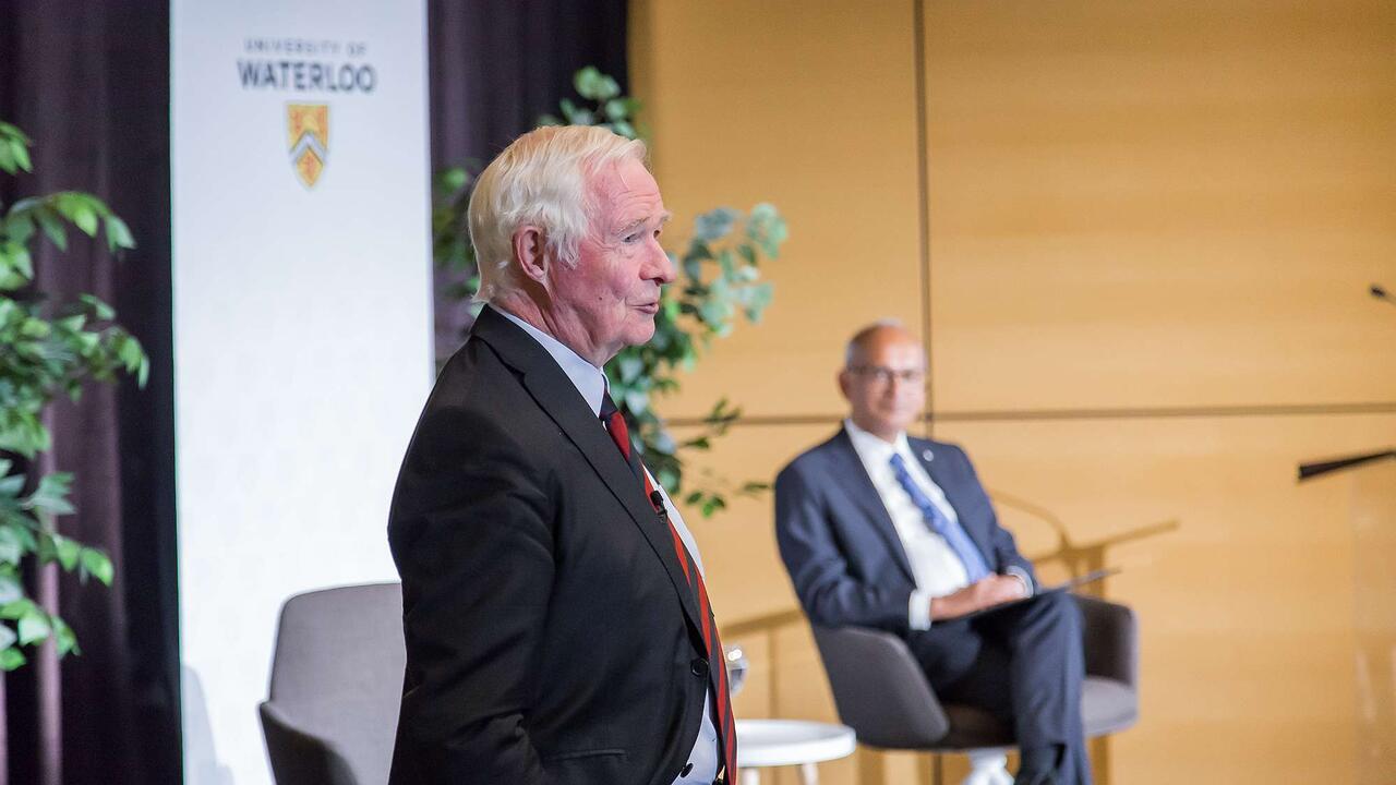 The Right Honourable David Johnston addresses a crowd at a University of Waterloo event