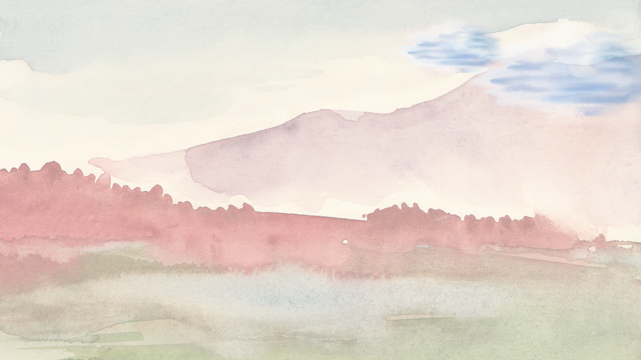 Watercolour painting of a mountain scape