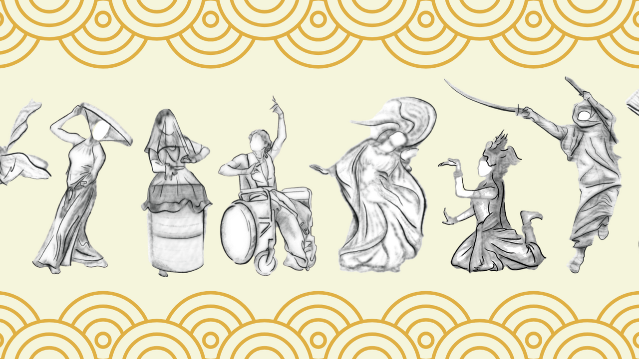 A design of various asian peoples in action