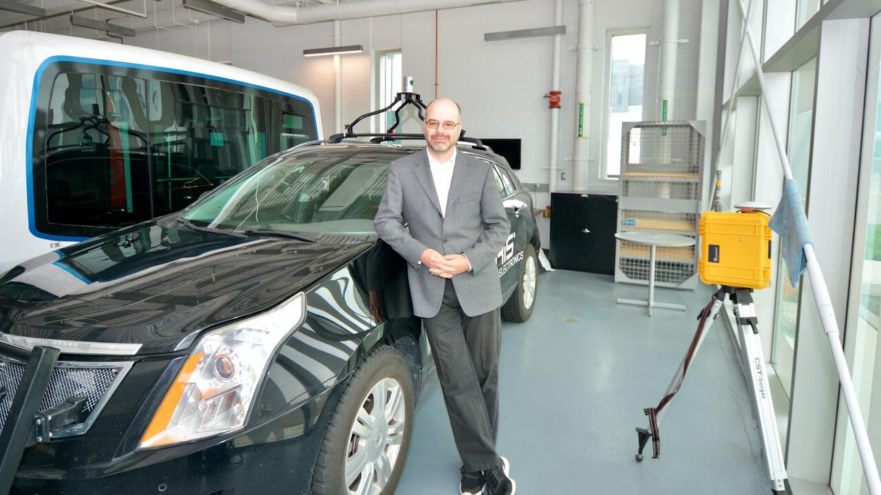 University of Waterloo professor Sebastian Fischmeister in Waterloo's Autonomous Vehicle Research and Intelligence Lab.