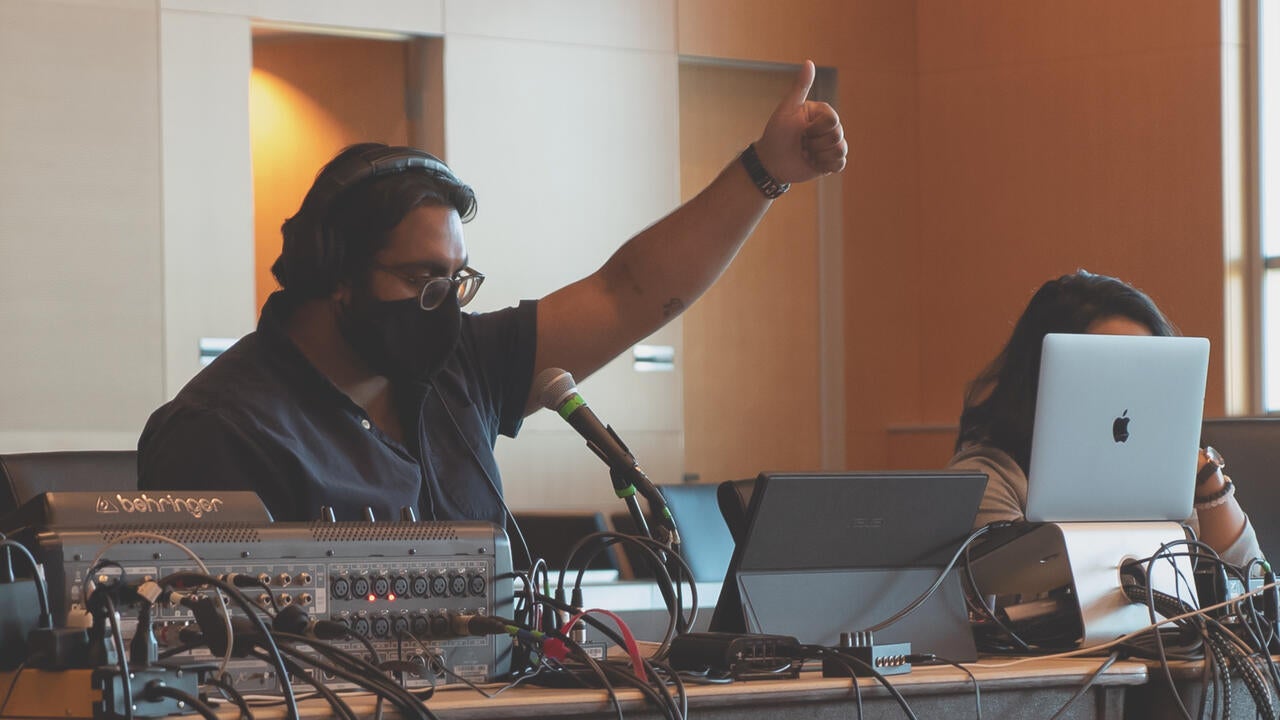 Amit Mehta working on his soundboard