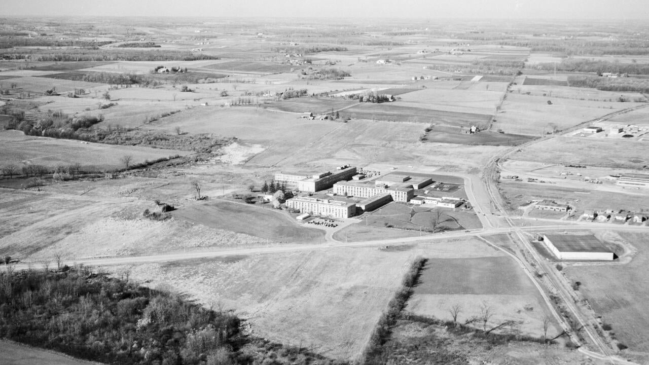 Aerial shot of the University of Waterloo campus in 1962