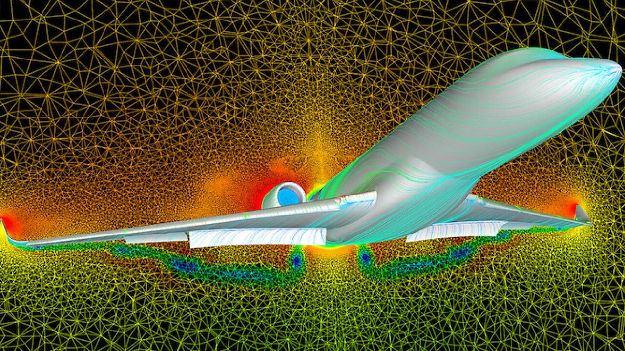 Passenger plane modeled in computational fluid dynamics