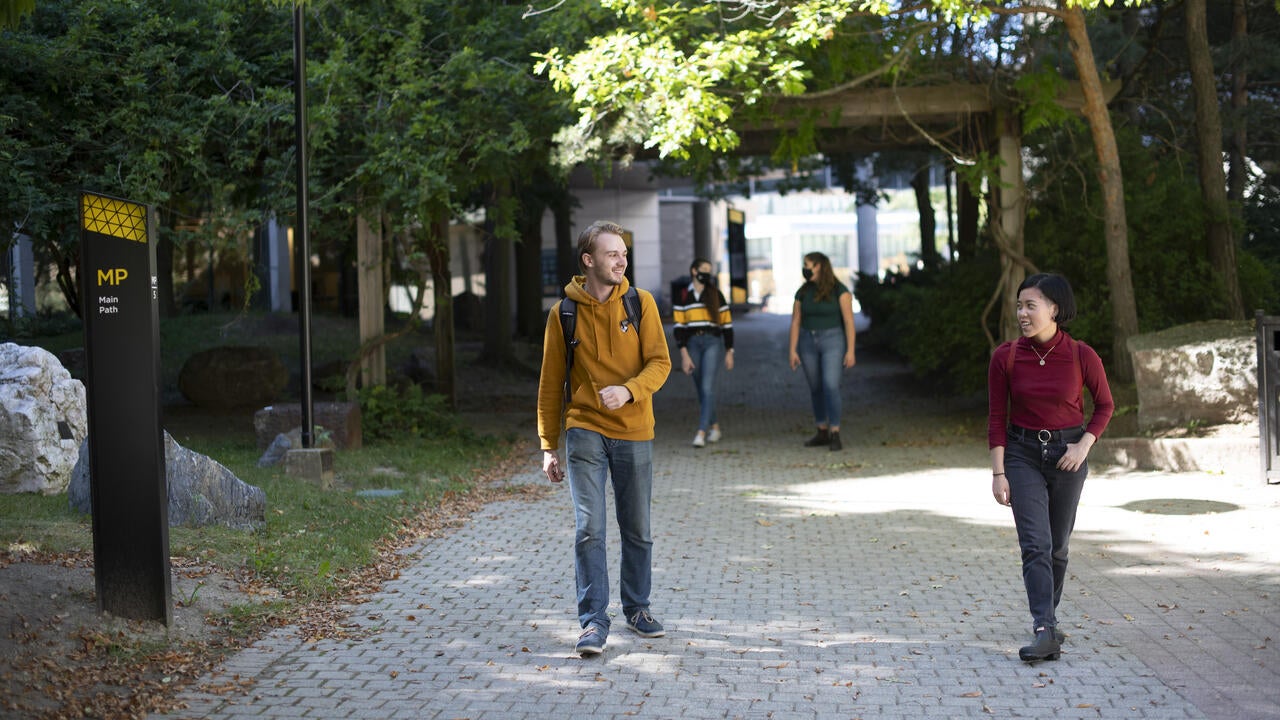 Students walking around campus