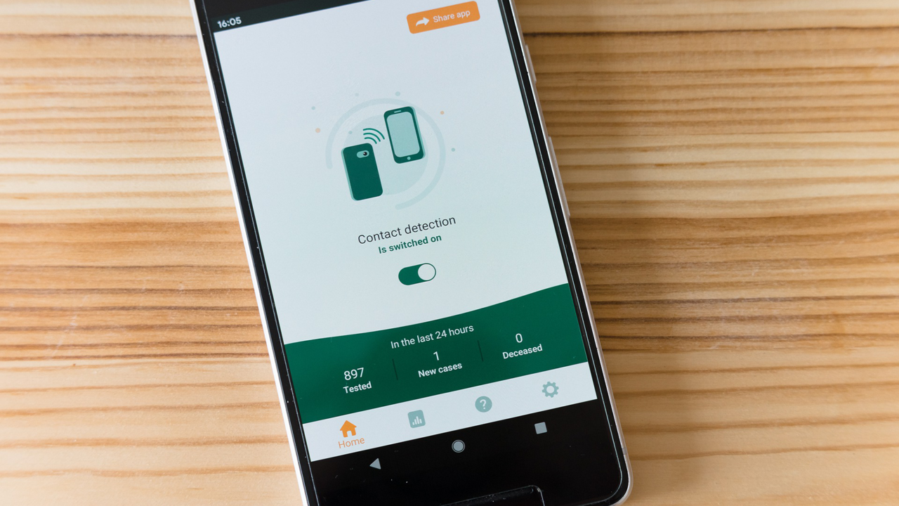 COVID-19 contact tracing app on a phone