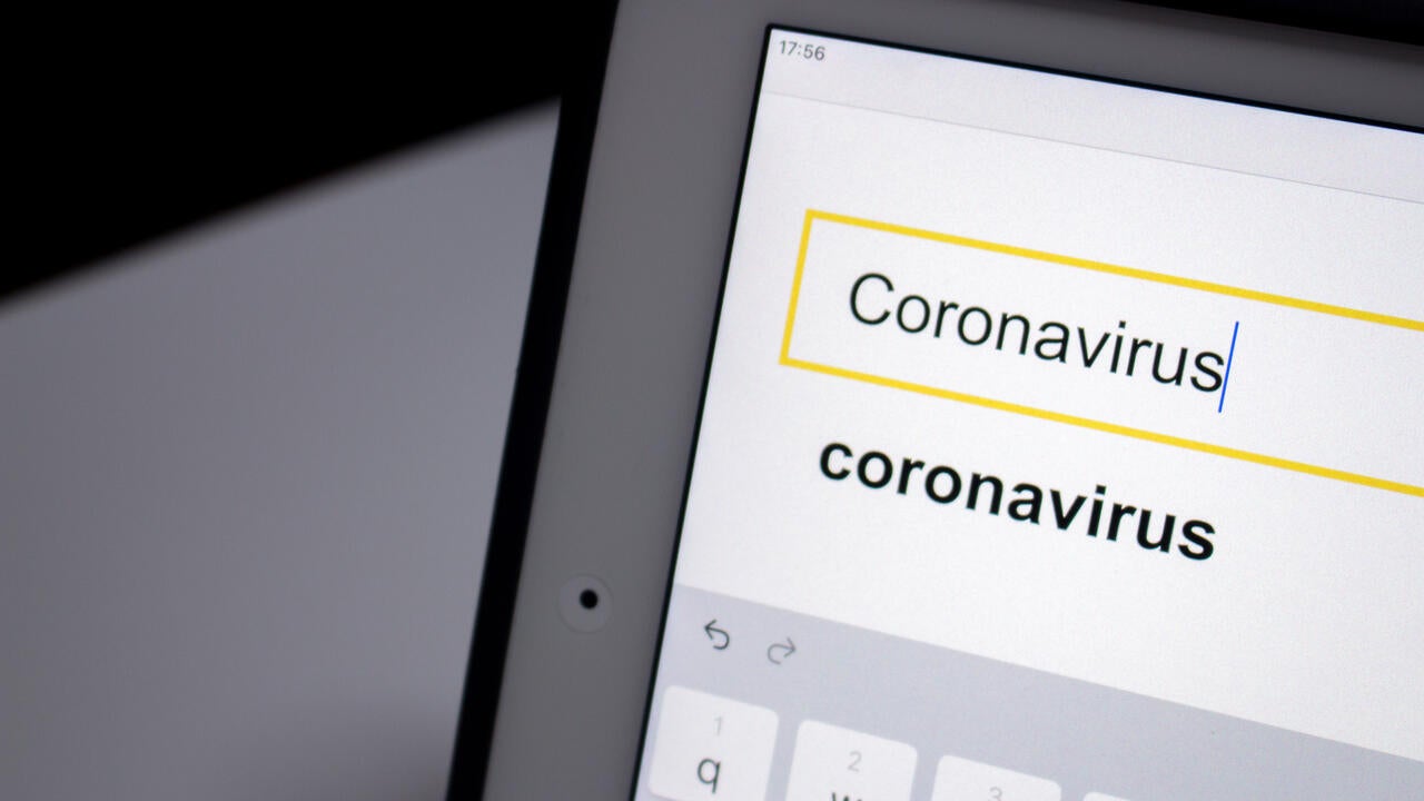 tablet showing user is searching the word Coronavirus