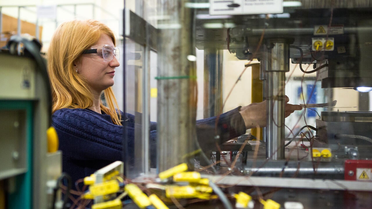 Student working in a crash lab