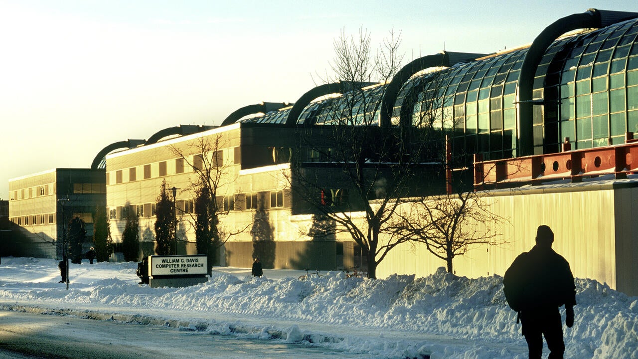 outside of the Davis Centre building in winter