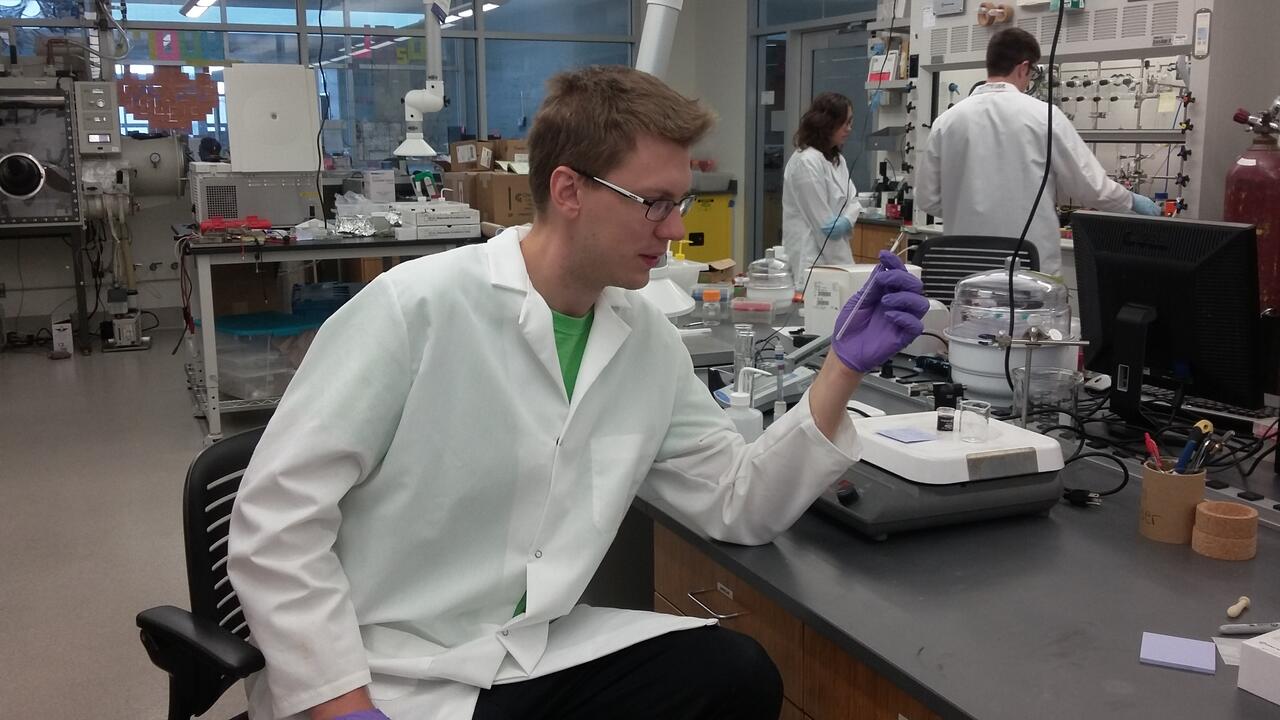 Fuel cell researcher Drew Higgins’ in the lab